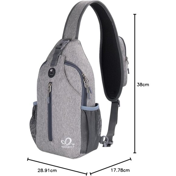 Waterfly Men Women Gray Crossbody Adjustable Strap Hiking Sling Backpack - Picture 7 of 7